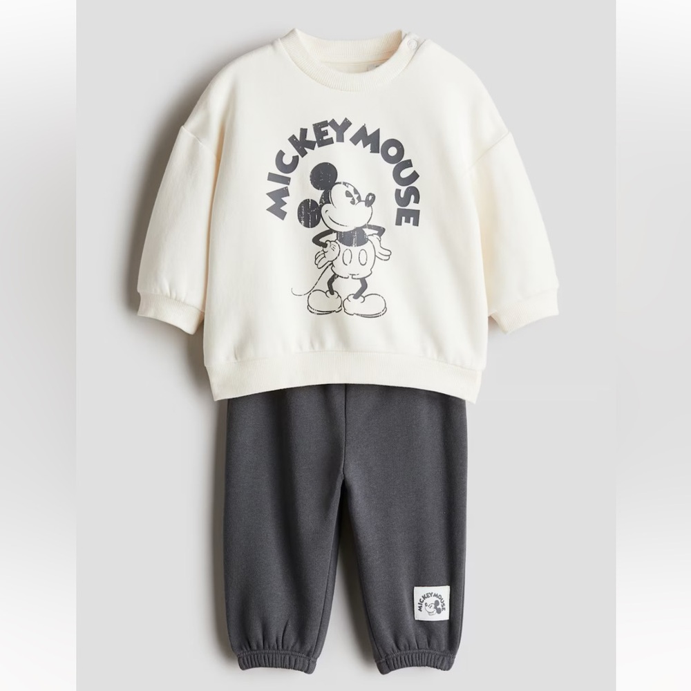 Mickey Mouse Cream Sweatshirt and Dark Pants Set